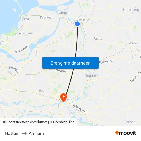 Hattem to Arnhem map