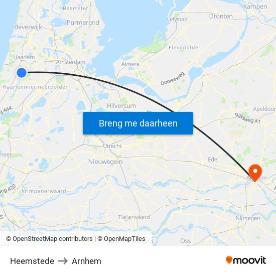 Heemstede to Arnhem map