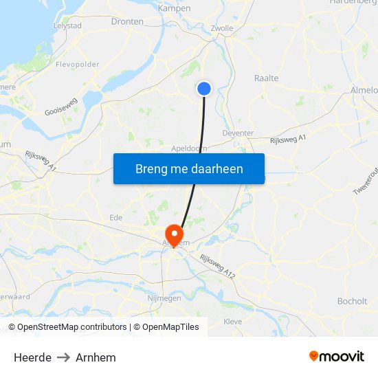 Heerde to Arnhem map