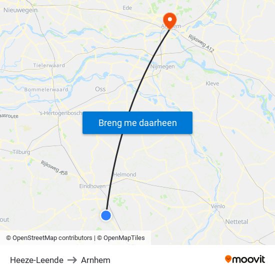 Heeze-Leende to Arnhem map