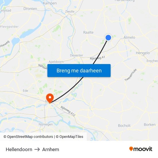 Hellendoorn to Arnhem map