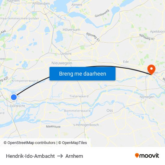 Hendrik-Ido-Ambacht to Arnhem map