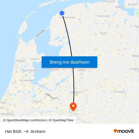 Het Bildt to Arnhem map