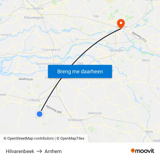 Hilvarenbeek to Arnhem map