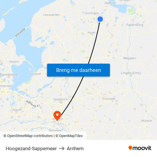 Hoogezand-Sappemeer to Arnhem map