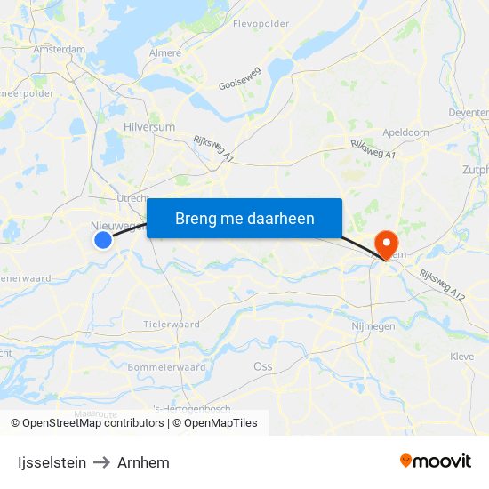 Ijsselstein to Arnhem map
