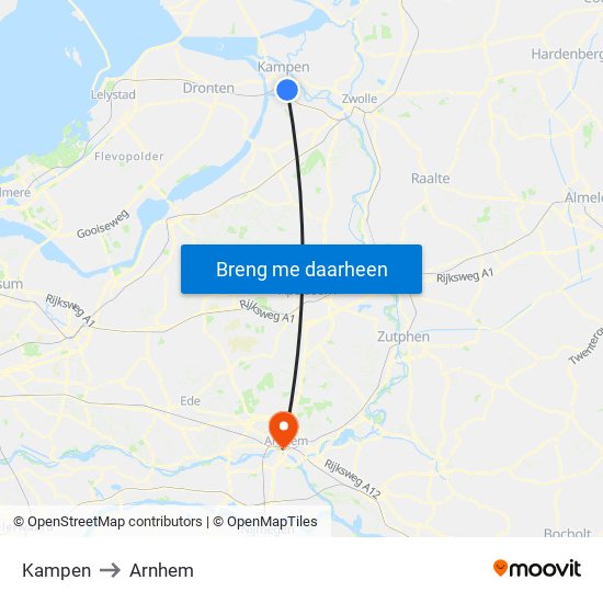 Kampen to Arnhem map