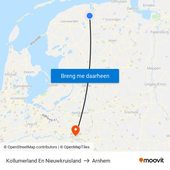 Kollumerland En Nieuwkruisland to Arnhem map