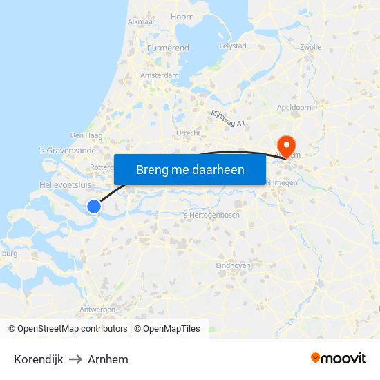 Korendijk to Arnhem map