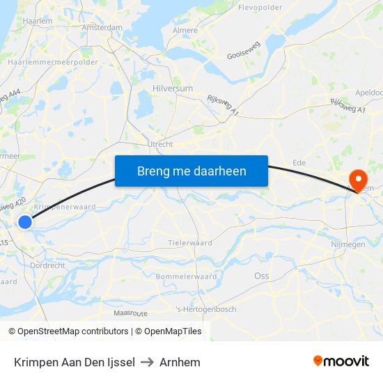 Krimpen Aan Den Ijssel to Arnhem map