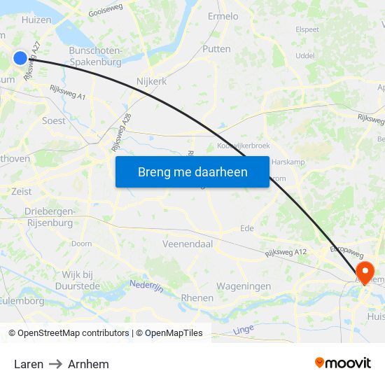 Laren to Arnhem map