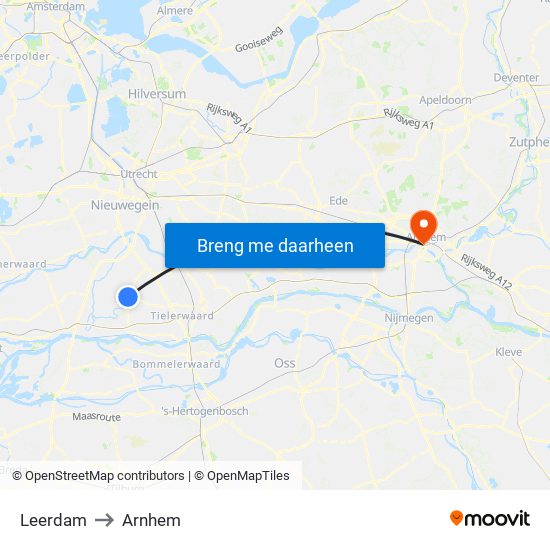 Leerdam to Arnhem map