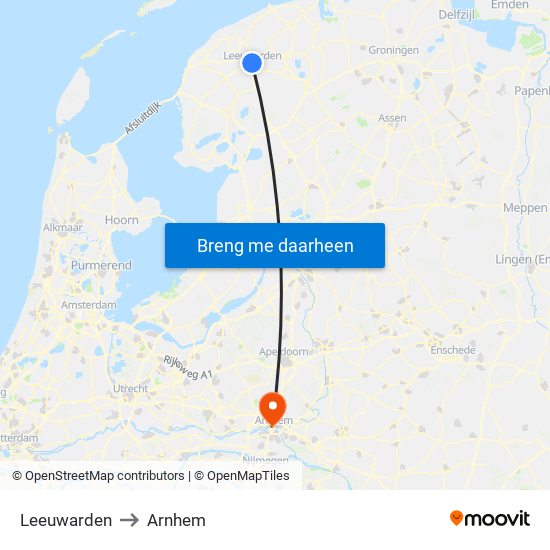 Leeuwarden to Arnhem map