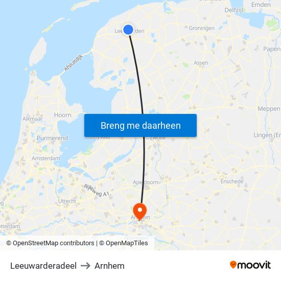 Leeuwarderadeel to Arnhem map