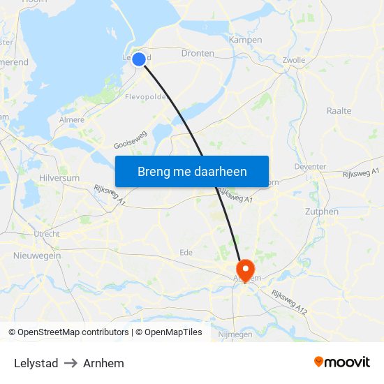 Lelystad to Arnhem map