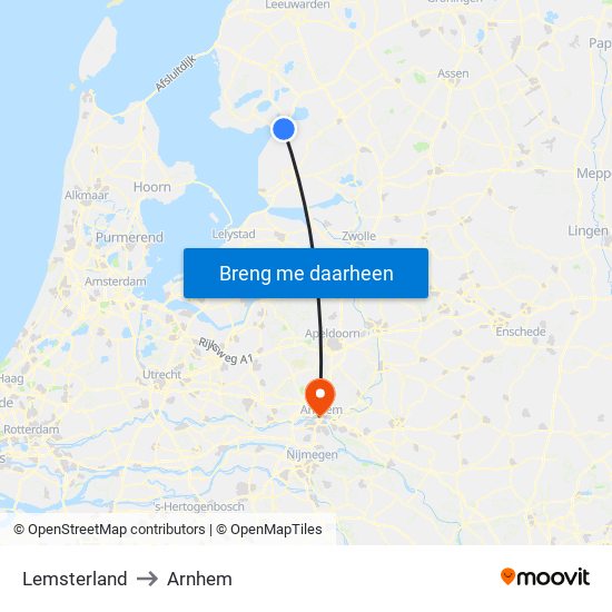 Lemsterland to Arnhem map