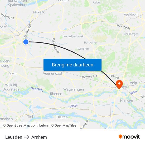 Leusden to Arnhem map