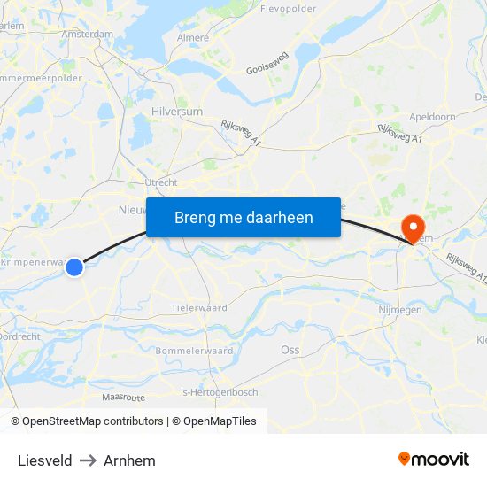 Liesveld to Arnhem map