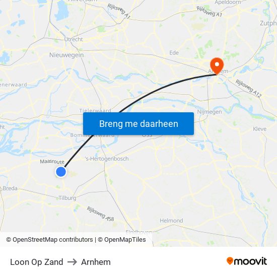 Loon Op Zand to Arnhem map