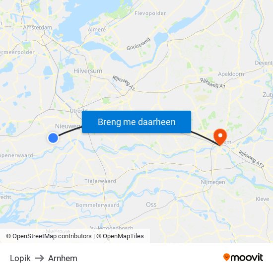 Lopik to Arnhem map