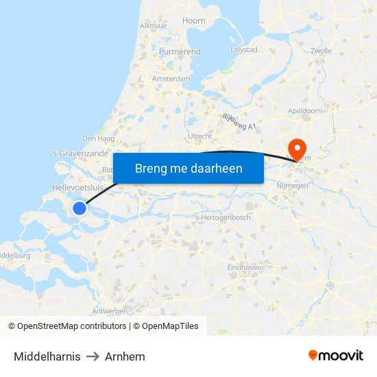 Middelharnis to Arnhem map