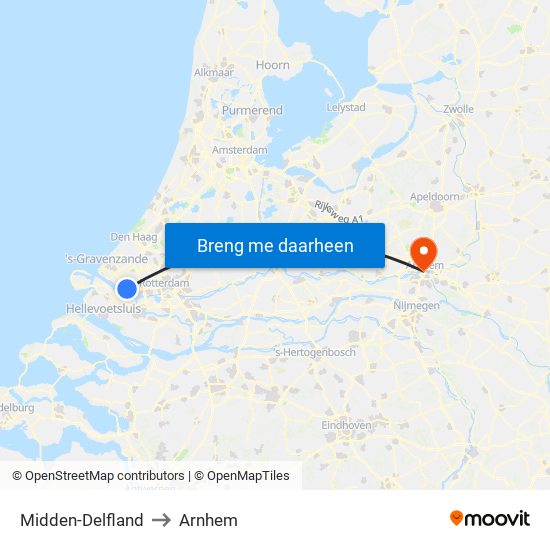 Midden-Delfland to Arnhem map