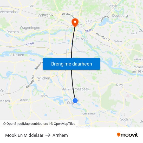 Mook En Middelaar to Arnhem map