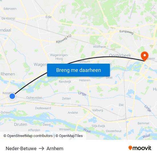 Neder-Betuwe to Arnhem map