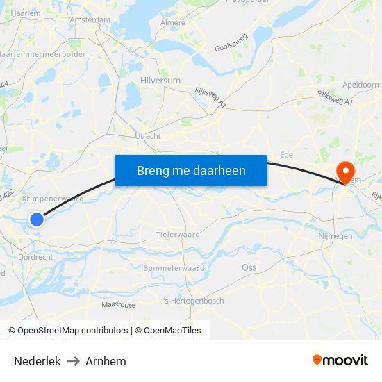 Nederlek to Arnhem map