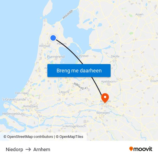 Niedorp to Arnhem map
