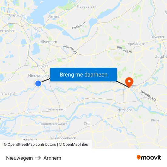 Nieuwegein to Arnhem map