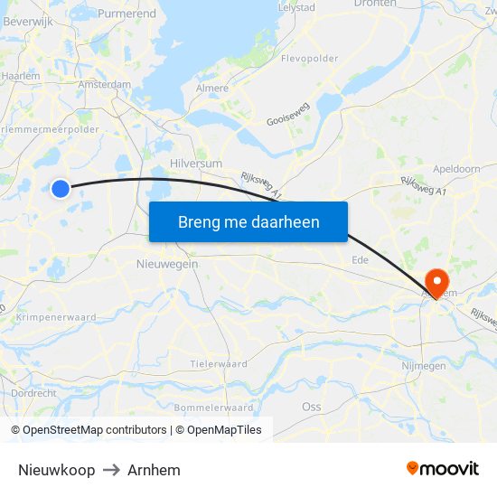 Nieuwkoop to Arnhem map