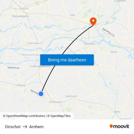 Oirschot to Arnhem map