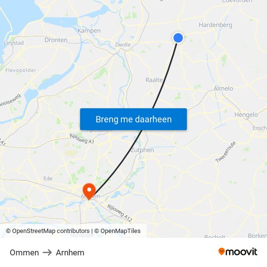 Ommen to Arnhem map