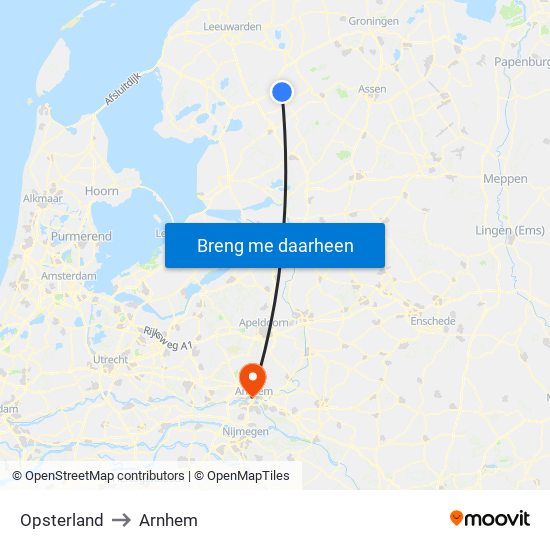 Opsterland to Arnhem map