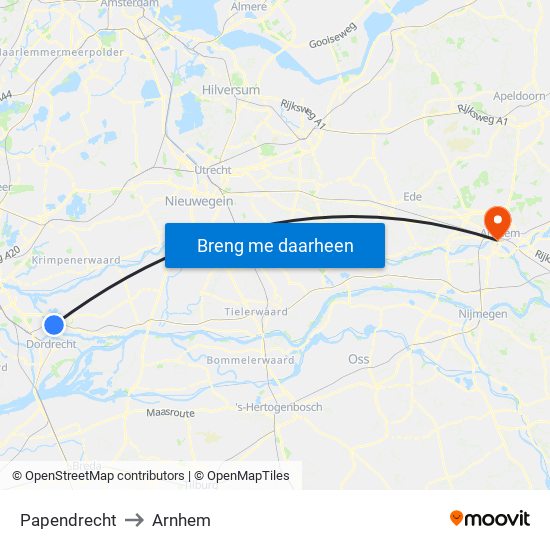 Papendrecht to Arnhem map