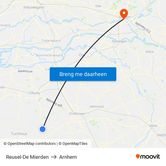 Reusel-De Mierden to Arnhem map