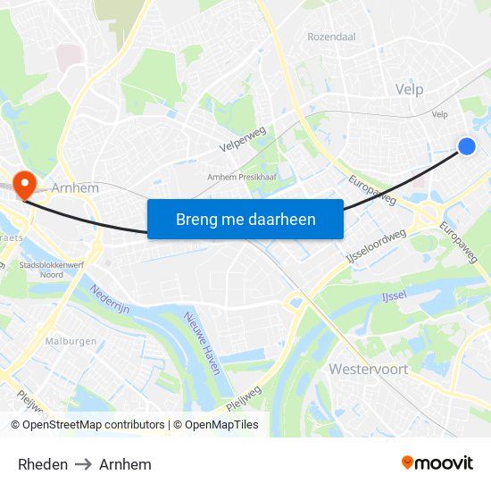 Rheden to Arnhem map
