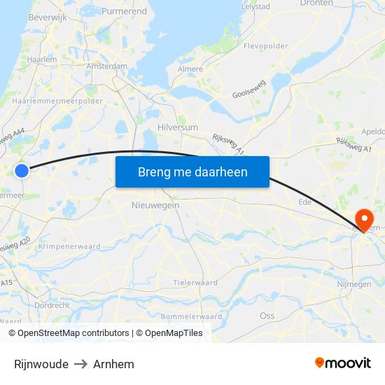 Rijnwoude to Arnhem map
