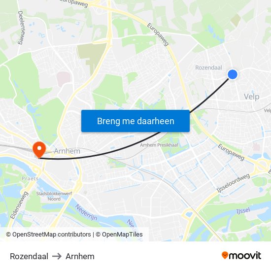 Rozendaal to Arnhem map