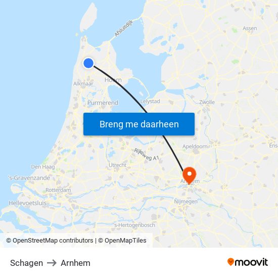 Schagen to Arnhem map