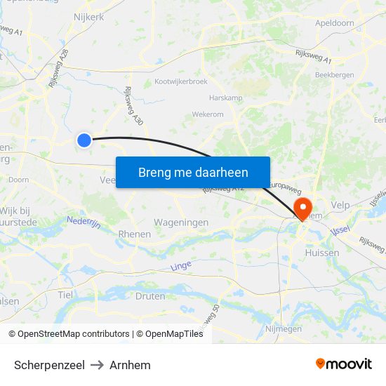 Scherpenzeel to Arnhem map