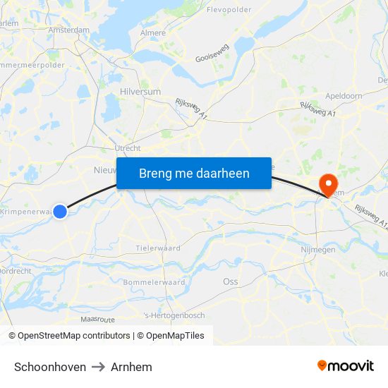 Schoonhoven to Arnhem map
