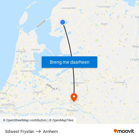 Sdwest Fryslân to Arnhem map