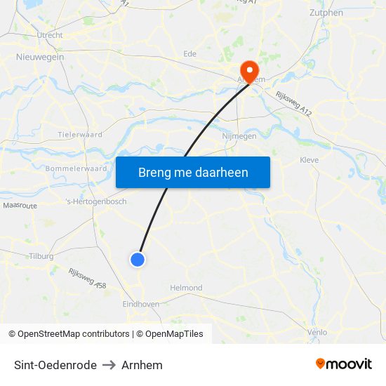 Sint-Oedenrode to Arnhem map
