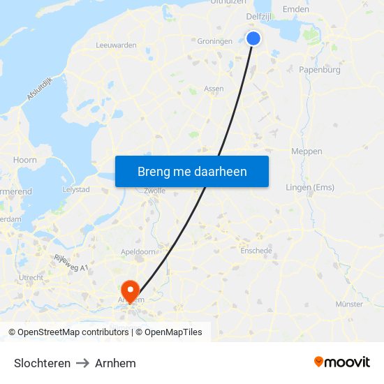 Slochteren to Arnhem map