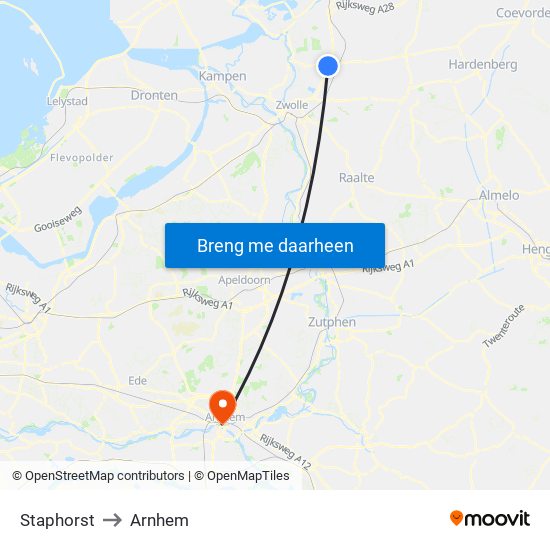 Staphorst to Arnhem map