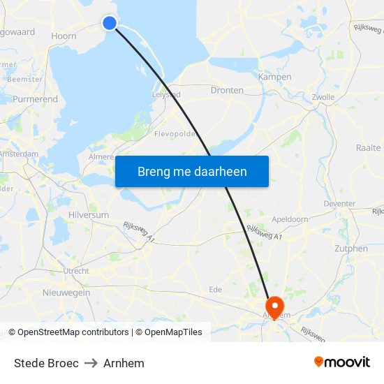 Stede Broec to Arnhem map