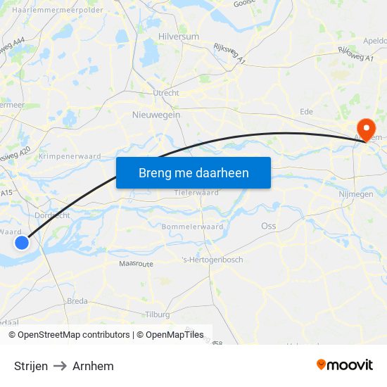 Strijen to Arnhem map