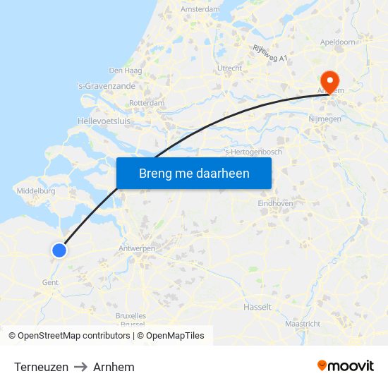 Terneuzen to Arnhem map